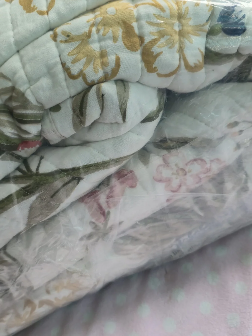 Floral Cotton Quilt Set in Blue and Cream - Brand: